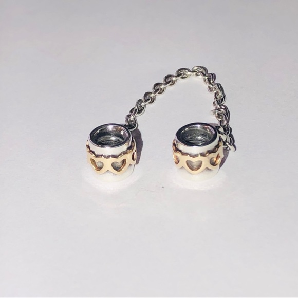 Retired Pandora 14k Hearts Sterling Silver Safety Chain Charm - Picture 9 of 9